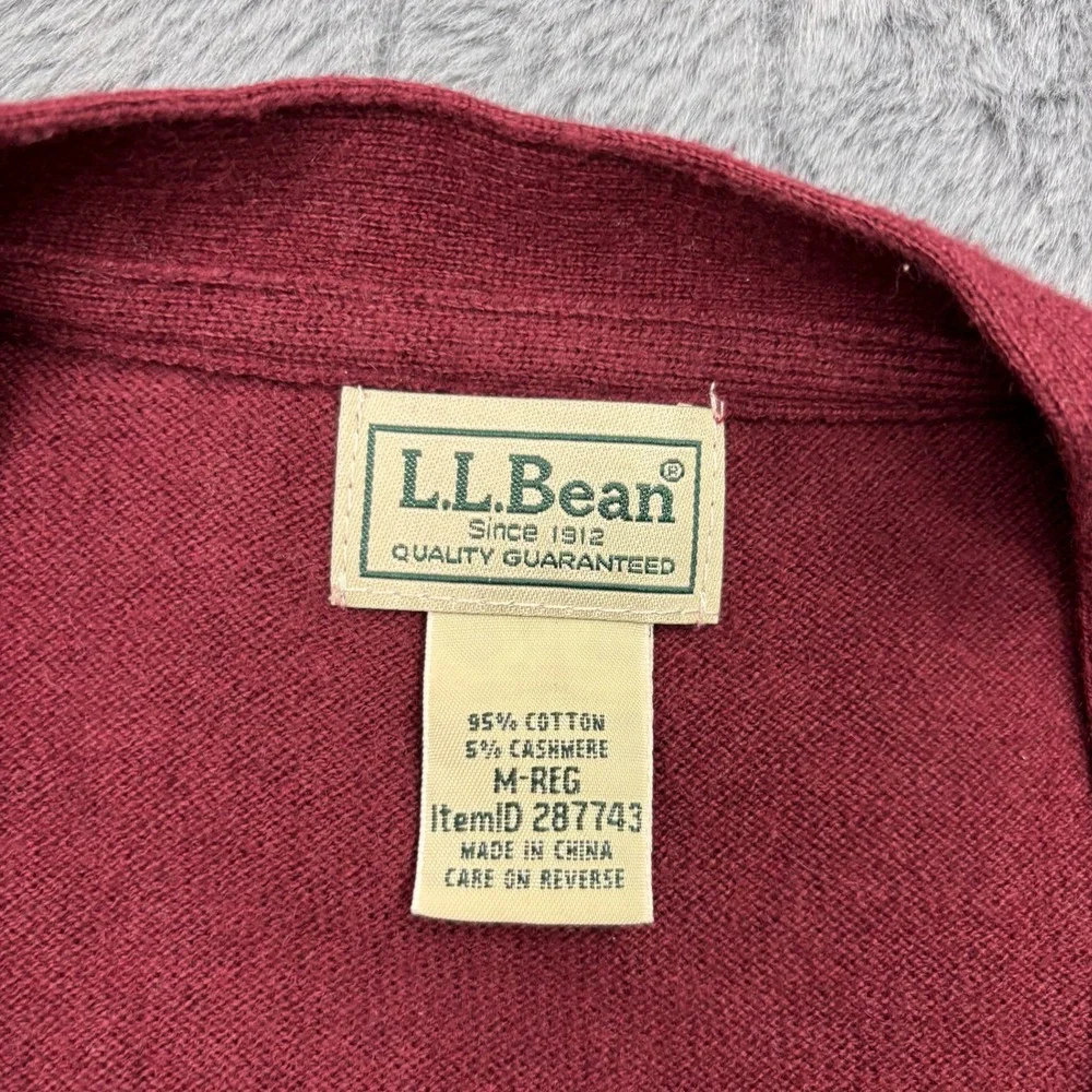 LL Bean Mens Burgundy Cotton Cashmere Cardigan Sweater Medium 287743